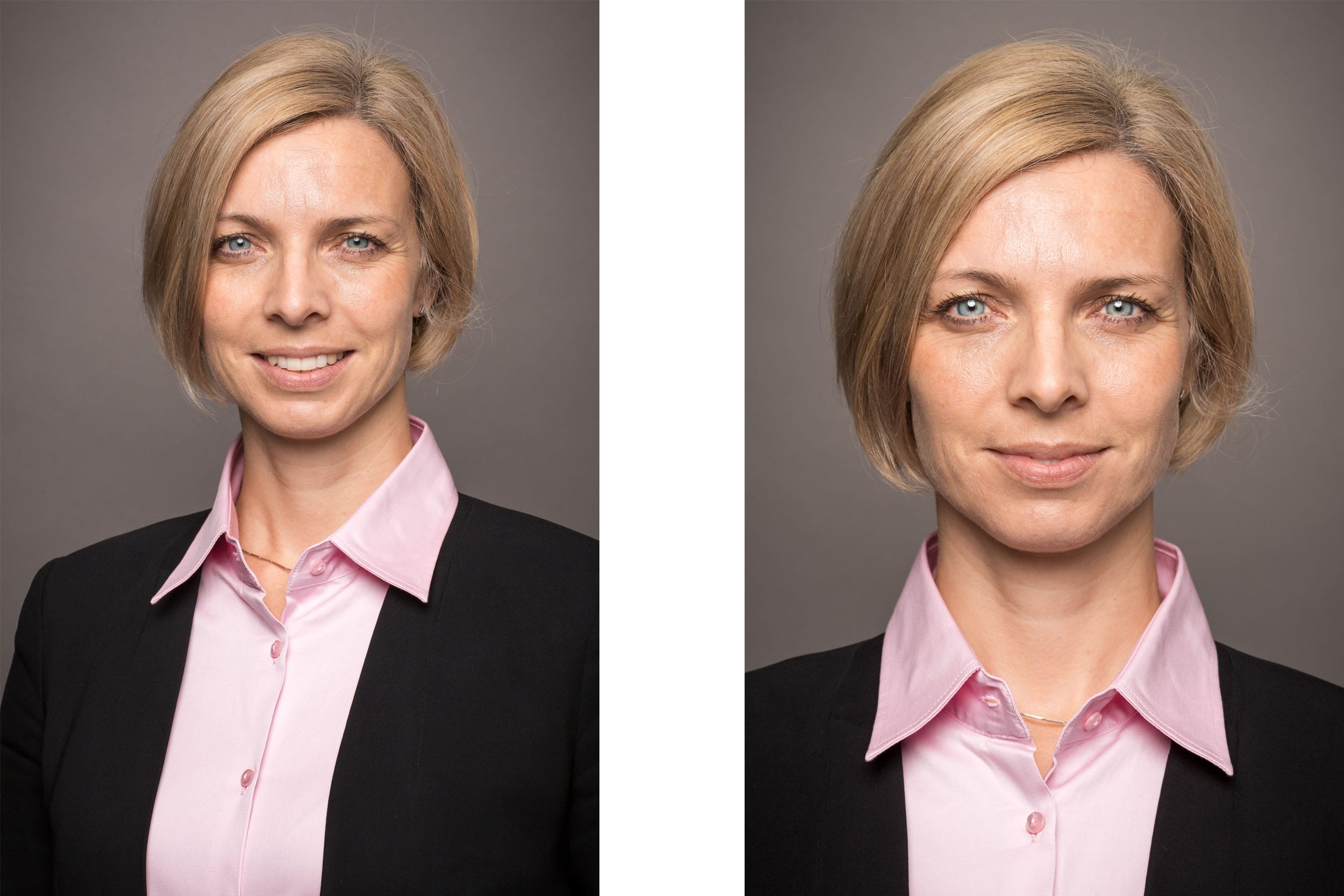 Portrait einer Frau mit rosa Hemd und schwarzem Blazer